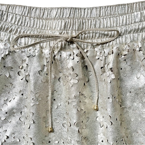 Anthro Leifsdottir Sliced Sliverfield Skirt Gold Leather Floral Mini Skirt, 2 - Picture 5 of 9